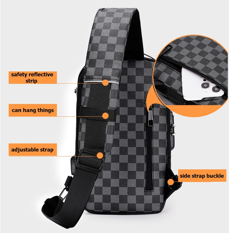 Anti theft Crossbody Sling Bag Checker pattern